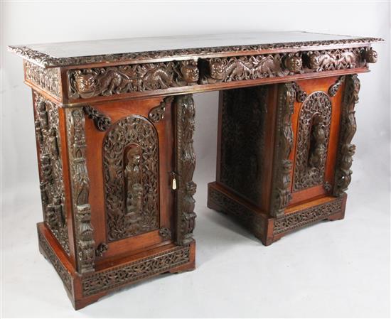 Large Anglo Burmese teak pedestal sideboard